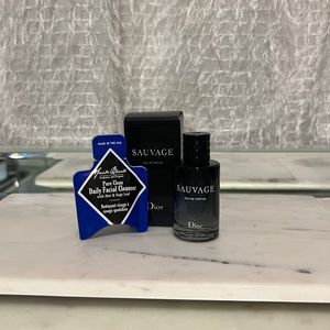 Mini Dior Sauvage EDP and Jack Black facial cleanser sample